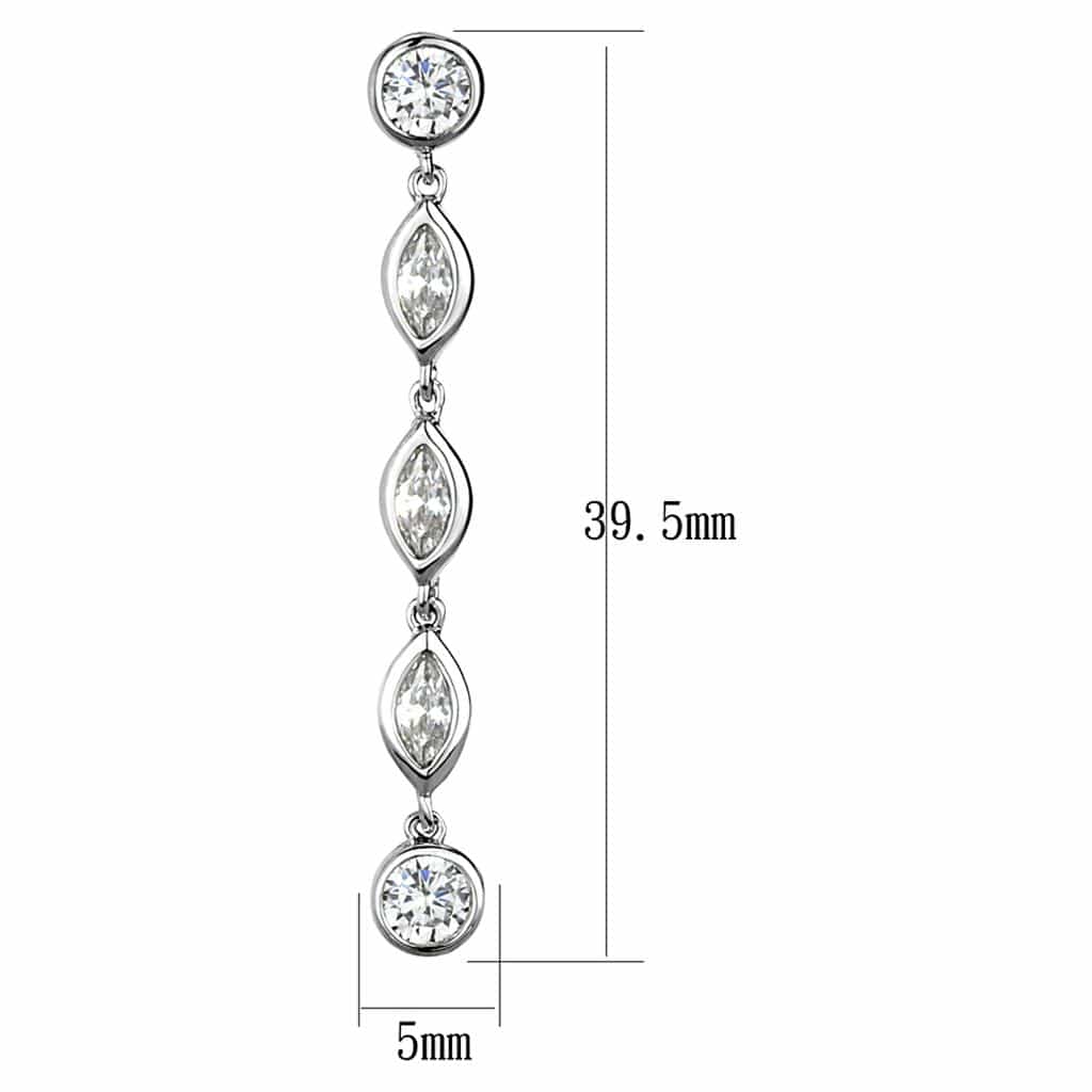 Brass CZ Bezel Round Marquise Tiered Drop Earrings view 2
