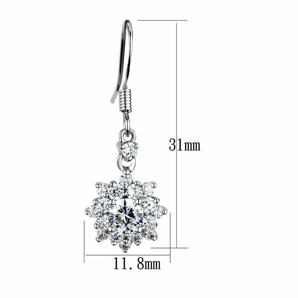 Brass CZ Flower Cluster Drop Hook Earrings view 2
