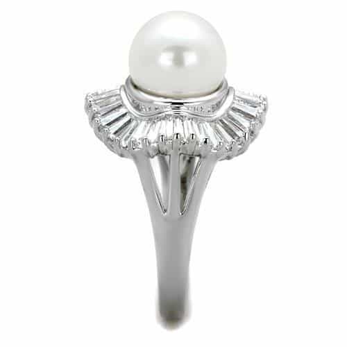 Brass Pearl CZ Baguette Sunburst Halo Ring view 8