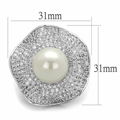 Brass Pearl CZ Pavé Flower Petal Dome Ring view 6