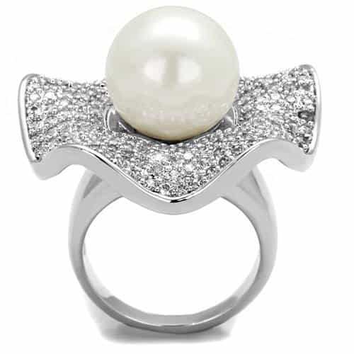 Brass Pearl CZ Pavé Flower Petal Dome Ring view 7