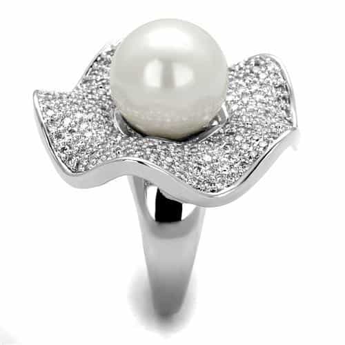 Brass Pearl CZ Pavé Flower Petal Dome Ring view 8