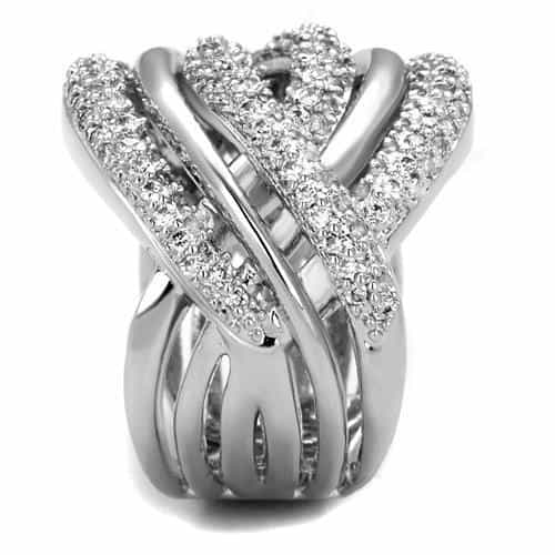 Brass CZ Pavé Crossover Interlock Wide Ring view 4