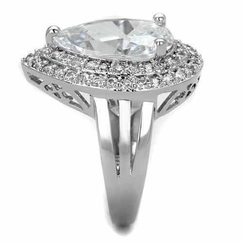 Brass CZ Pear Double Halo Heart Ring | The Stainless Jewelry view 8