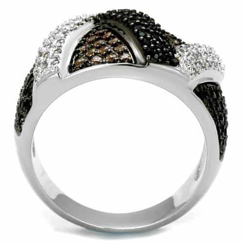 Brass Black Champagne CZ Crossover Geometric Ring view 3