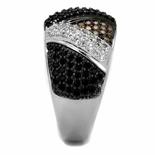 Brass Black Champagne CZ Crossover Geometric Ring view 8