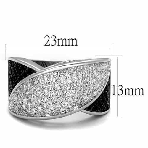 Brass Black White CZ Pavé Crossover Wide Ring view 2