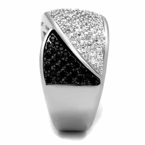 Brass Black White CZ Pavé Crossover Wide Ring view 4