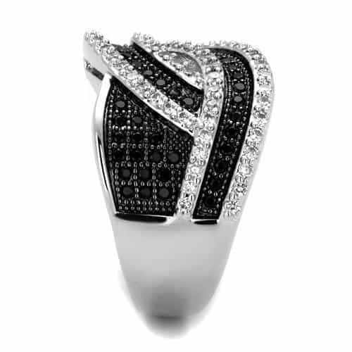 Brass Black Champagne White CZ Interlock Wide Ring view 8