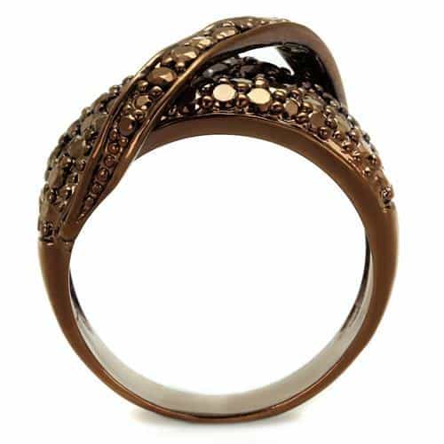 Brass Coffee CZ Pavé Crossover Dome Ring | The Stainless Jewelry view 7