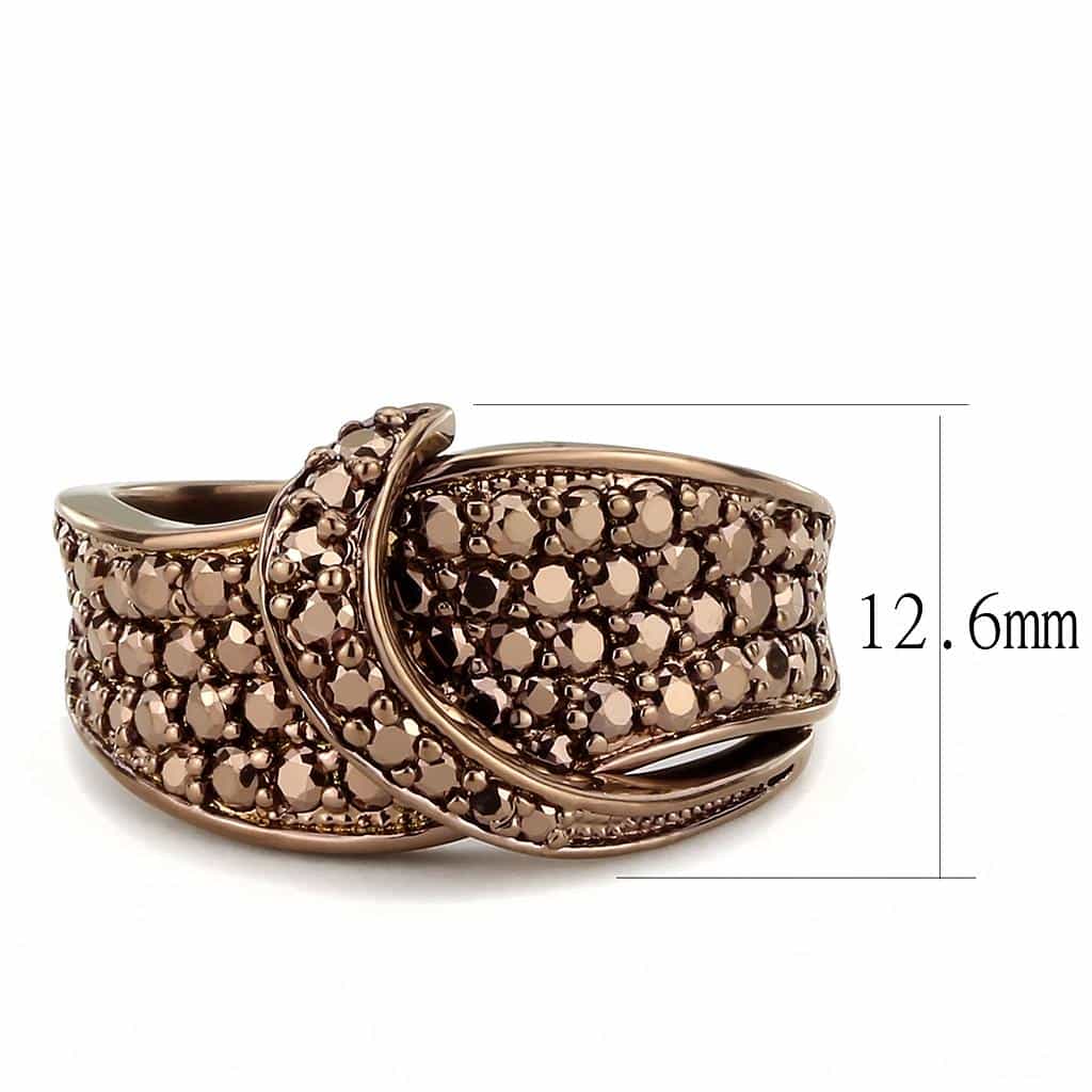 Brass Rose Gold Coffee CZ Split Bypass Ring view 6