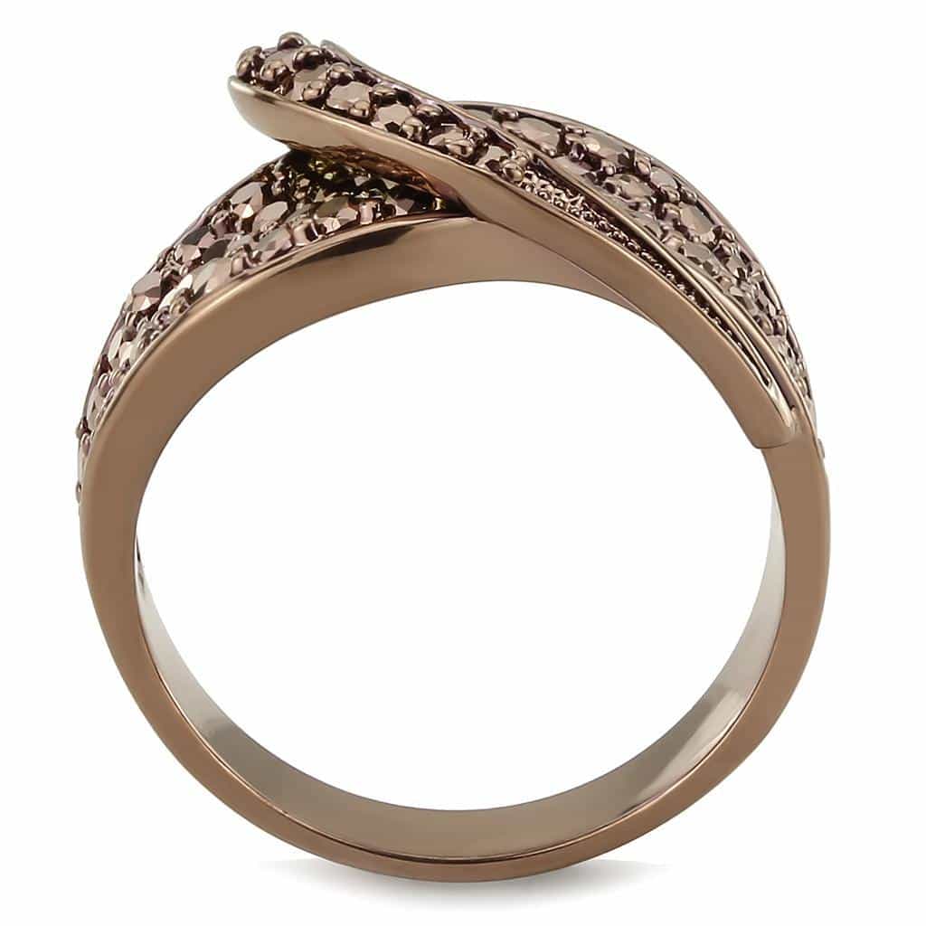 Brass Rose Gold Coffee CZ Split Bypass Ring view 3