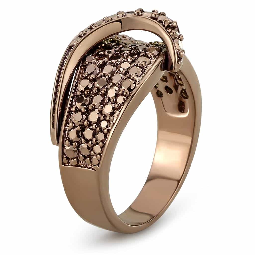 Brass Rose Gold Coffee CZ Split Bypass Ring view 8