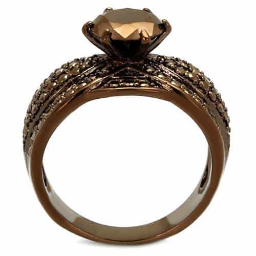Brass Coffee CZ Round Split Shank Ring | The Stainless Jewelry view 7
