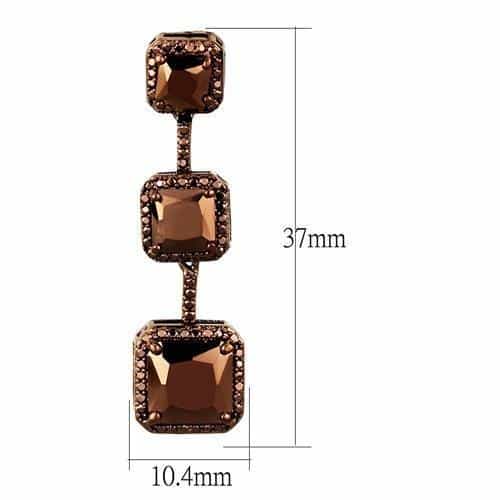 Brass Coffee CZ Cushion Square Tiered Drop Earrings view 2
