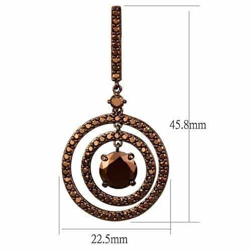 Brass Coffee CZ Round Double Circle Drop Earrings view 2