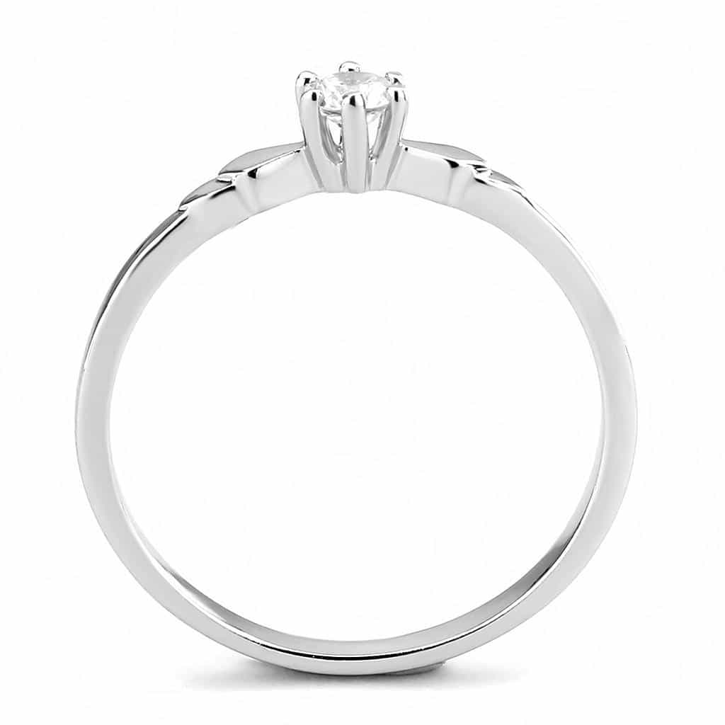 Brass CZ Round Solitaire Slim Band Ring 3W110 view 3
