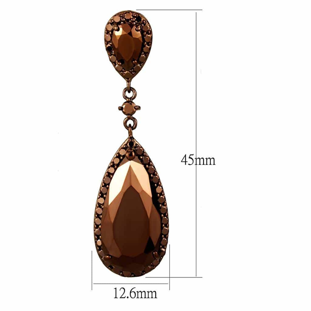 Brass Coffee CZ Pear Drop Earrings | The Stainless Jewelry view 2