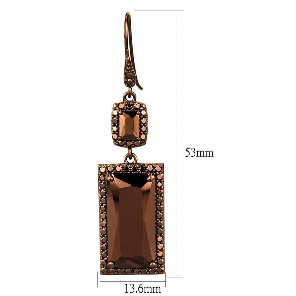 Brass Coffee CZ Emerald Rectangle Tiered Drop Earrings view 2