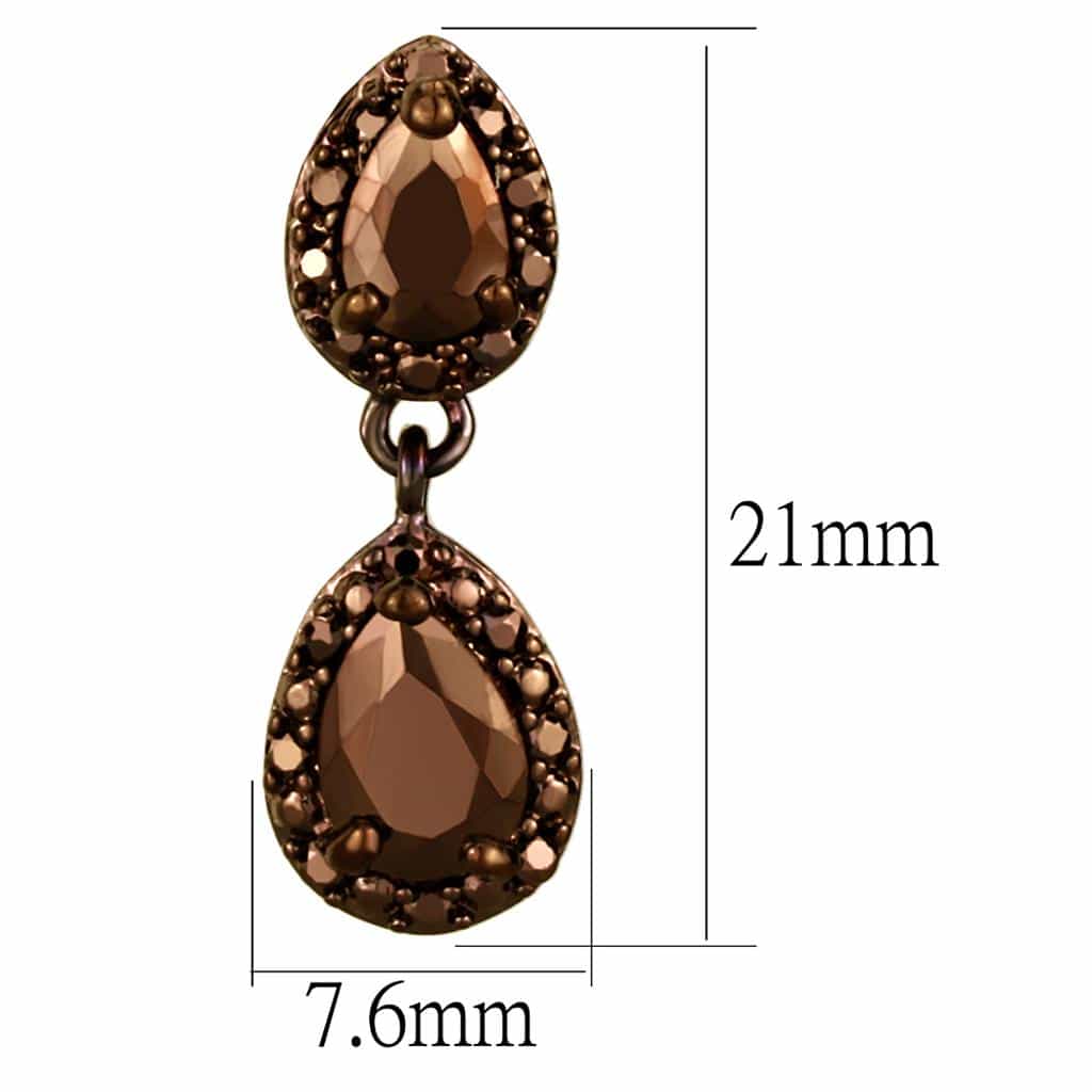 Brass Coffee CZ Pear Drop Earrings 3W1117 | The Stainless Jewelry view 2