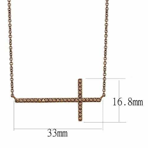 Brass Coffee CZ Pavé Cross Pendant | The Stainless Jewelry view 4