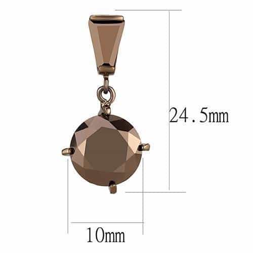 Brass Coffee CZ Round Pear Drop Earrings | The Stainless Jewelry view 2