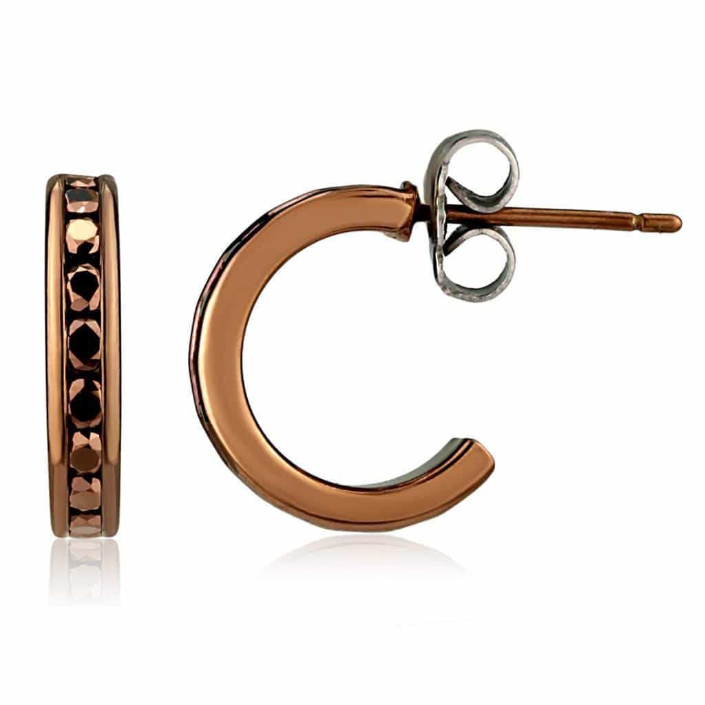 Brass Rose Gold Coffee CZ Channel Hoop Ring view 2