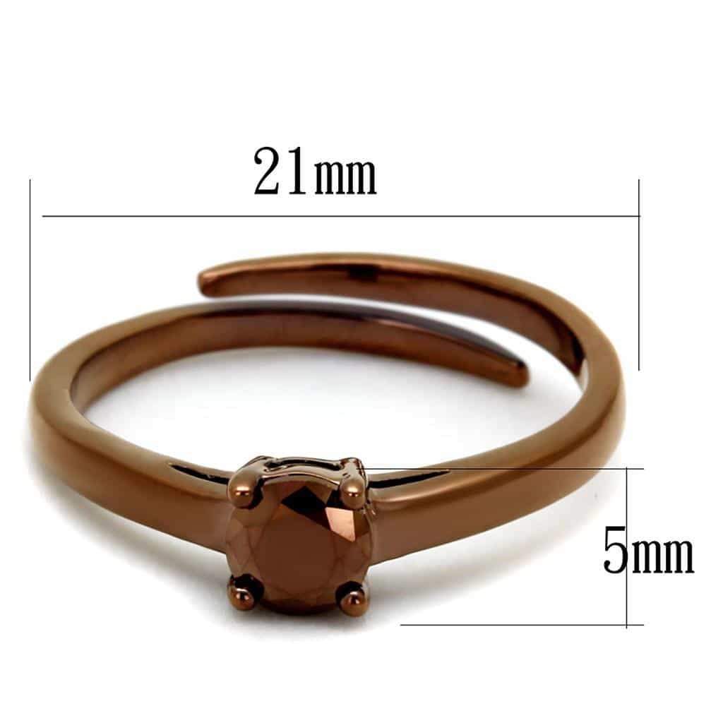 Brass Coffee CZ Round Solitaire Open Ring | The Stainless Jewelry view 2