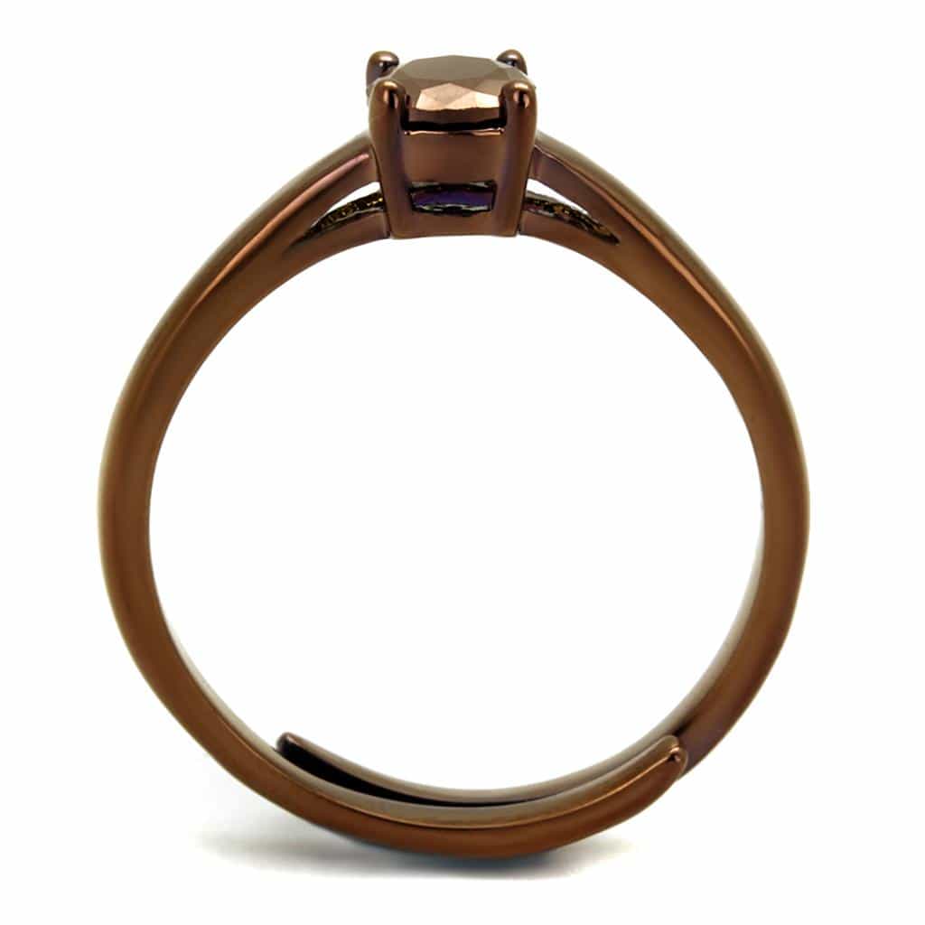 Brass Coffee CZ Round Solitaire Open Ring | The Stainless Jewelry view 7
