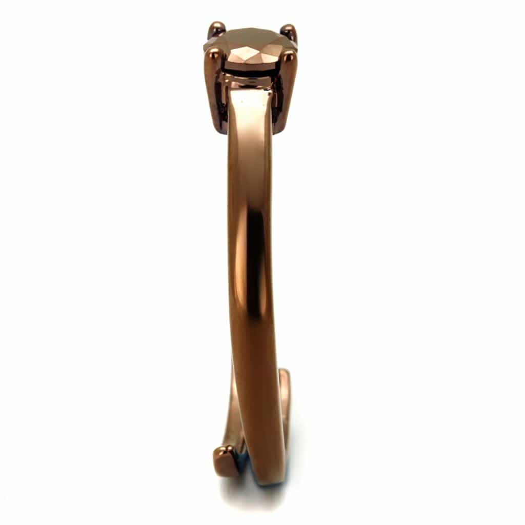 Brass Coffee CZ Round Solitaire Open Ring | The Stainless Jewelry view 8