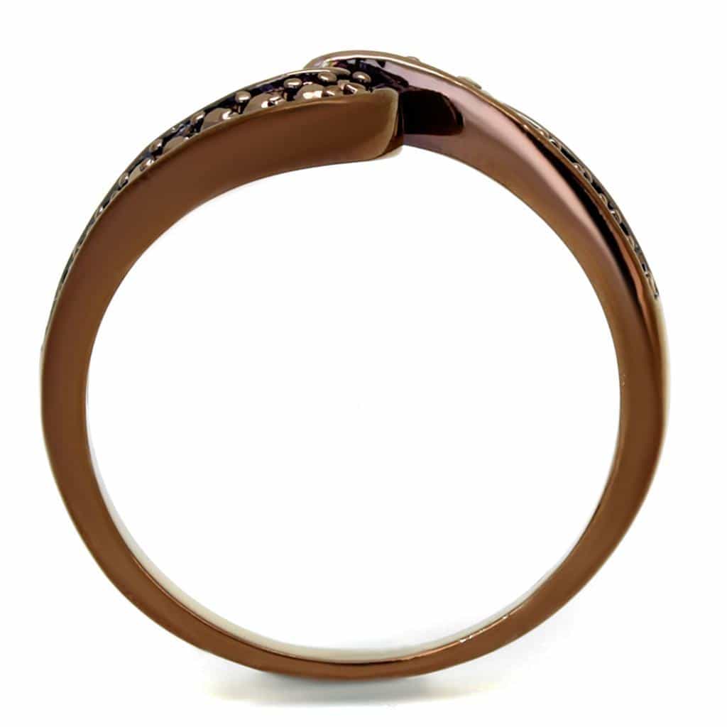Brass Coffee CZ Bypass Swirl Ring | The Stainless Jewelry view 3