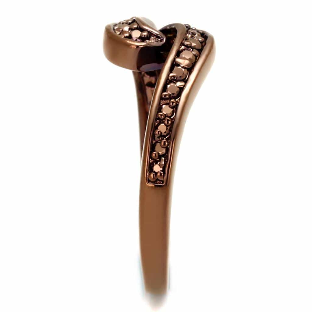 Brass Coffee CZ Bypass Swirl Ring | The Stainless Jewelry view 4