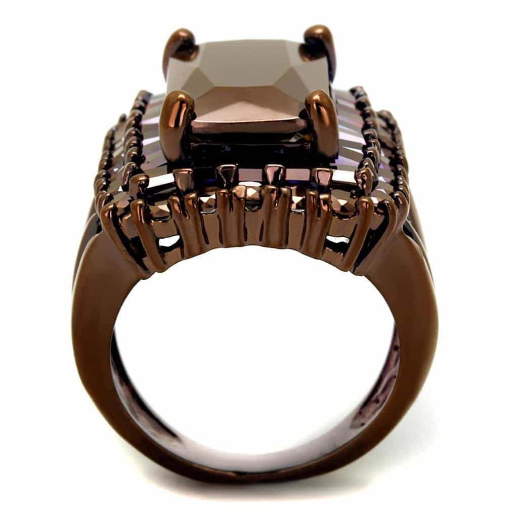 Brass Coffee CZ Emerald Cut Rectangle Halo Ring view 3
