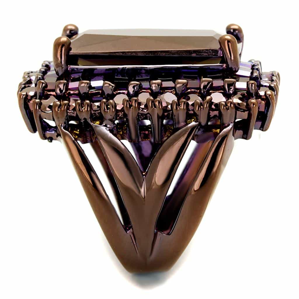 Brass Coffee CZ Emerald Cut Rectangle Halo Ring view 8