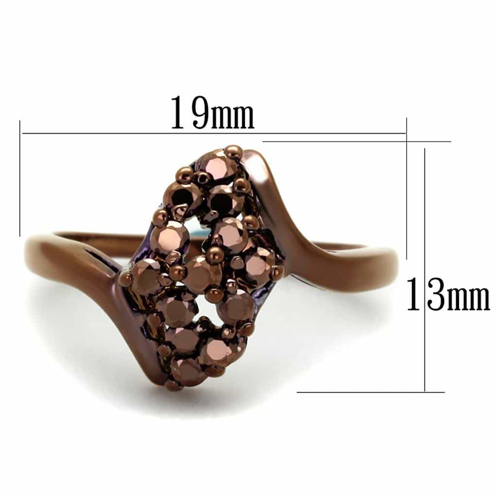 Brass Coffee CZ Cluster Prong Bypass Ring | The Stainless Jewelry view 2