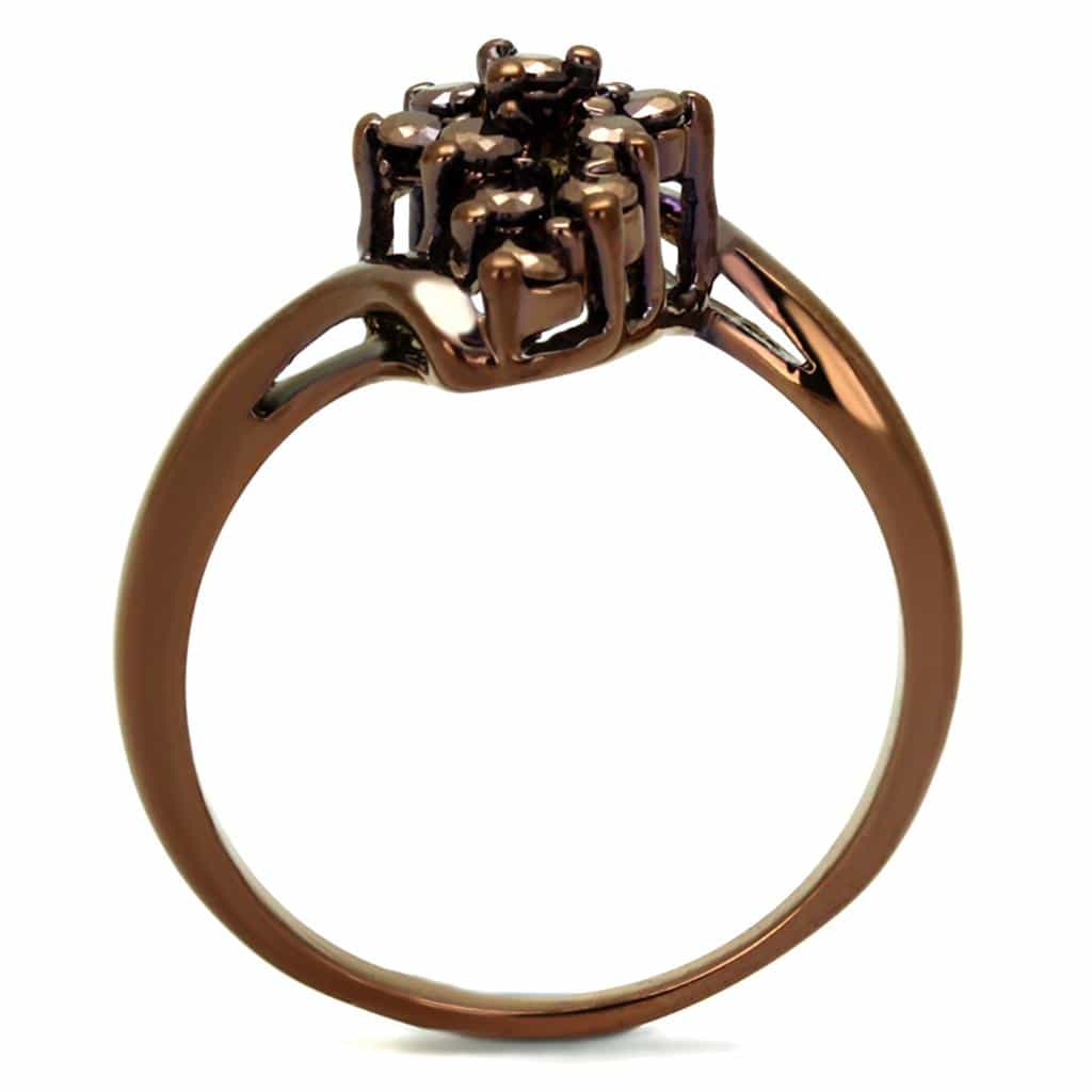 Brass Coffee CZ Cluster Prong Bypass Ring | The Stainless Jewelry view 7