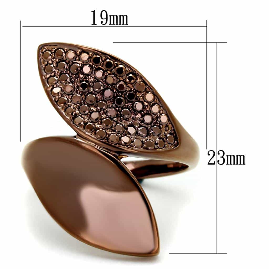 Brass Coffee CZ Pavé Marquise Leaf Ring | The Stainless Jewelry view 6