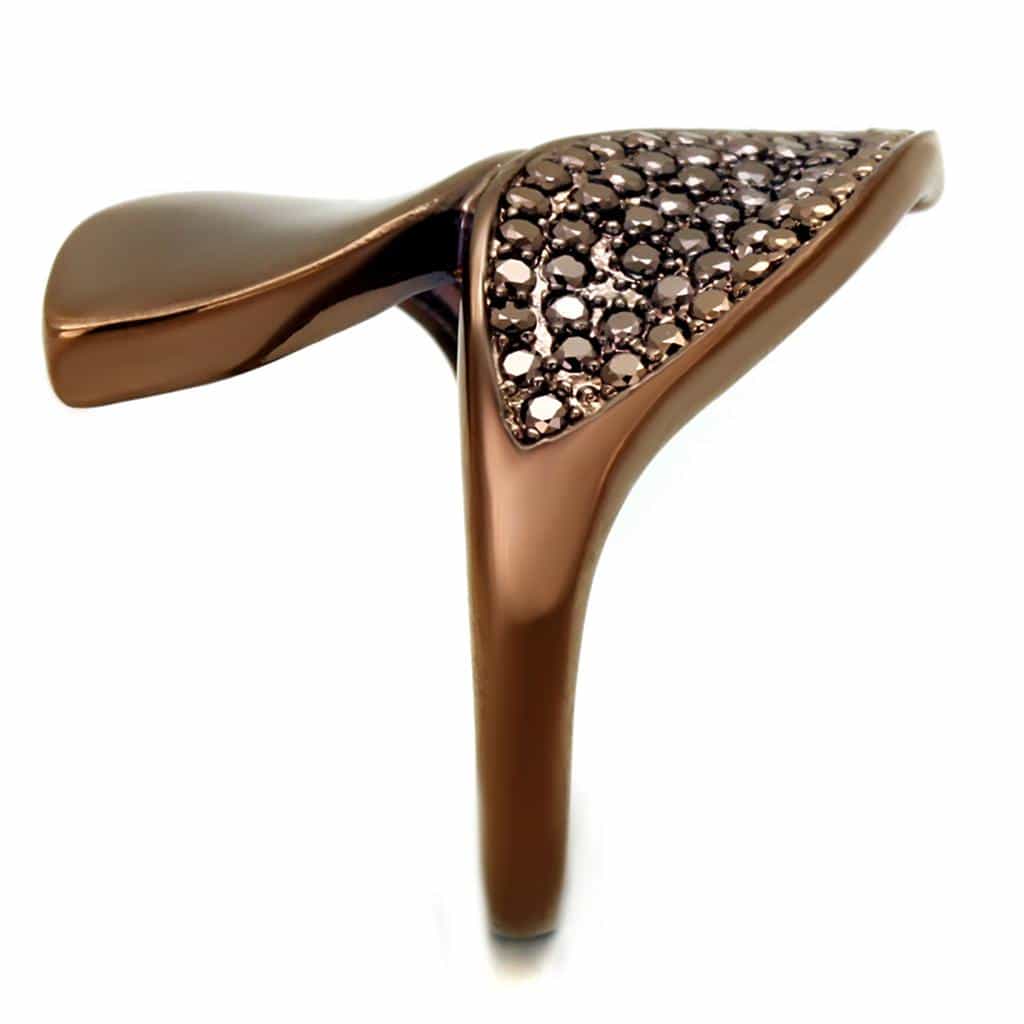 Brass Coffee CZ Pavé Marquise Leaf Ring | The Stainless Jewelry view 8