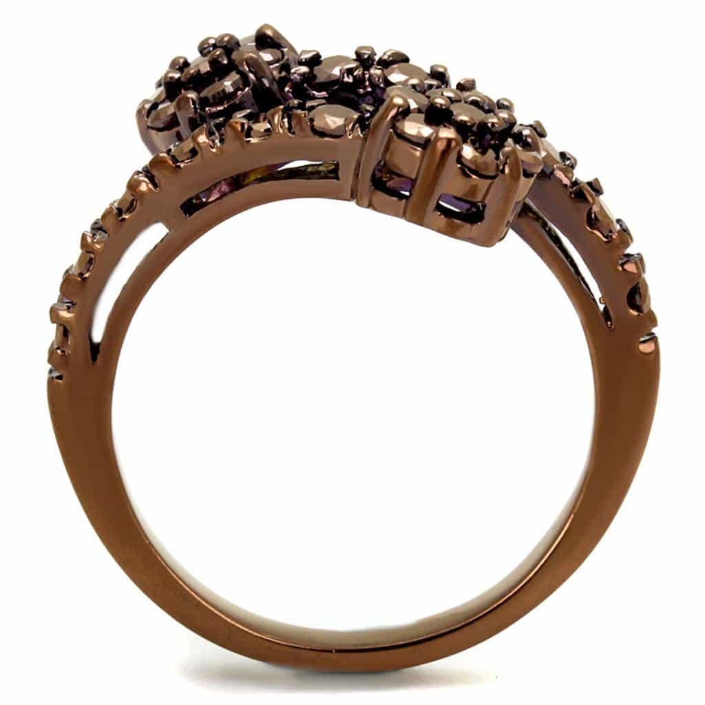 Brass Coffee CZ Floral Bypass Ring | The Stainless Jewelry view 7