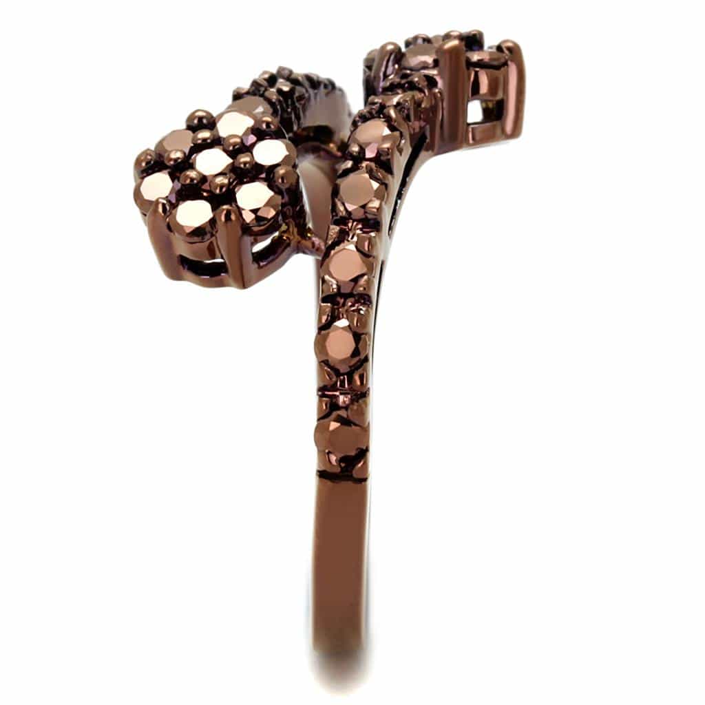 Brass Coffee CZ Floral Bypass Ring | The Stainless Jewelry view 8