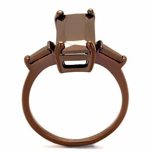 Brass Coffee CZ Emerald Cut Solitaire Ring view 3