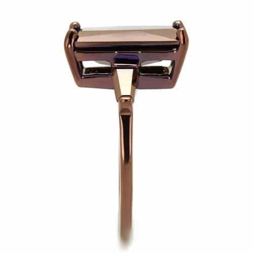 Brass Coffee CZ Emerald Cut Solitaire Ring view 8