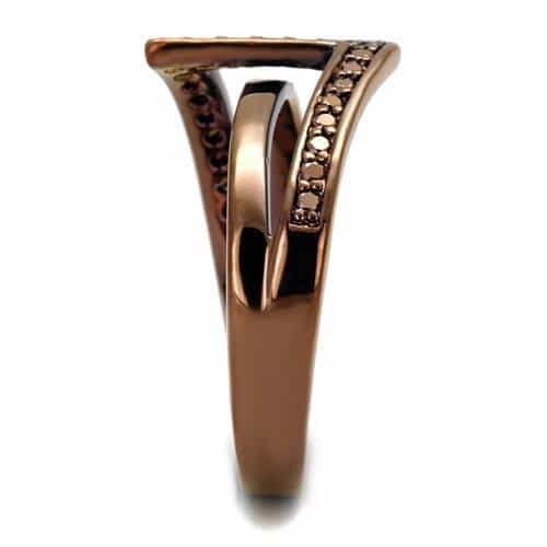 Brass Coffee CZ Chevron V Ring | The Stainless Jewelry view 8