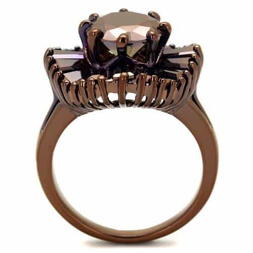 Brass Coffee CZ Round Starburst Halo Ring | The Stainless Jewelry view 7