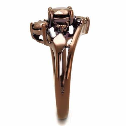 Brass Coffee CZ Three-Stone Cluster Ring | The Stainless Jewelry view 8