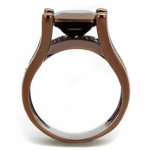 Brass Coffee CZ Cushion Solitaire Ring | The Stainless Jewelry view 7
