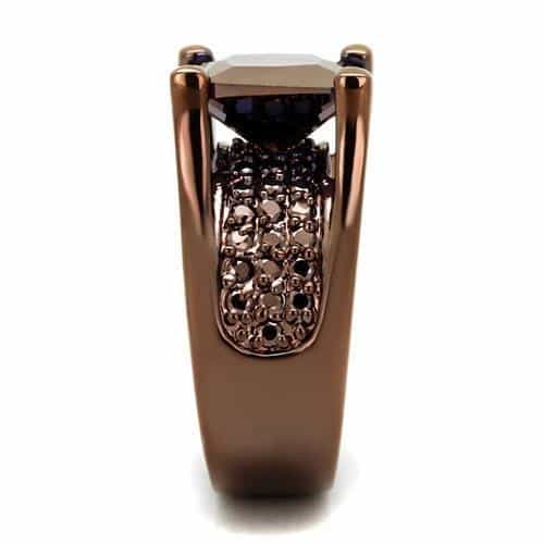 Brass Coffee CZ Cushion Solitaire Ring | The Stainless Jewelry view 4