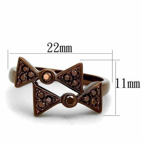 Brass Coffee CZ Pavé Bow Ring | The Stainless Jewelry view 6