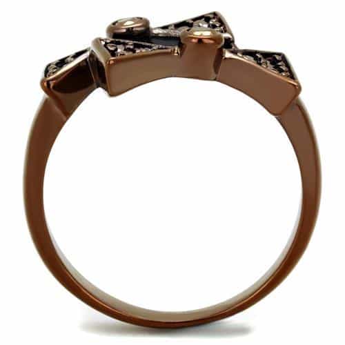 Brass Coffee CZ Pavé Bow Ring | The Stainless Jewelry view 3