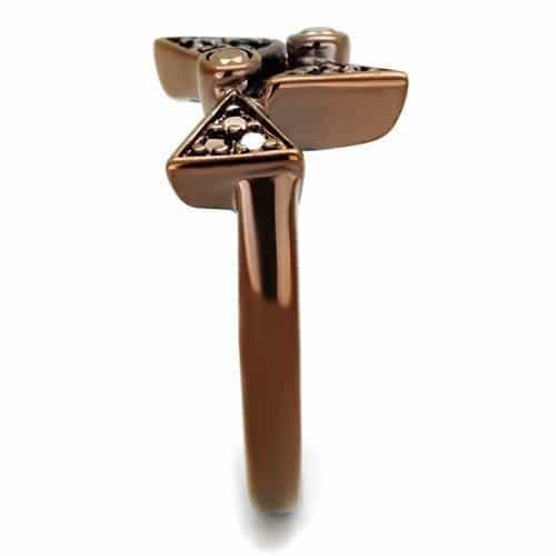 Brass Coffee CZ Pavé Bow Ring | The Stainless Jewelry view 8